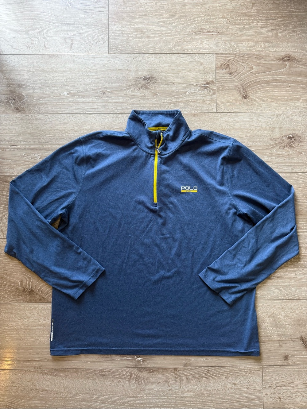 Polo by Ralph Lauren Navy Long Sleeve Quarter-Zip Pullover with Yellow Trim